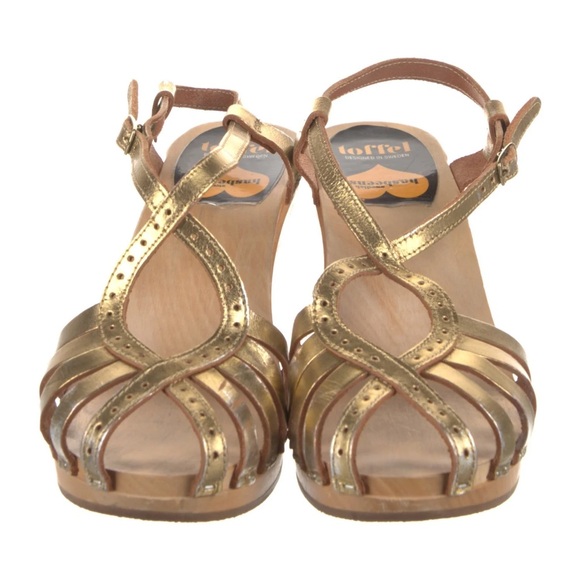 Swedish Hasbeens leather gold chunky heel - Picture 3 of 6